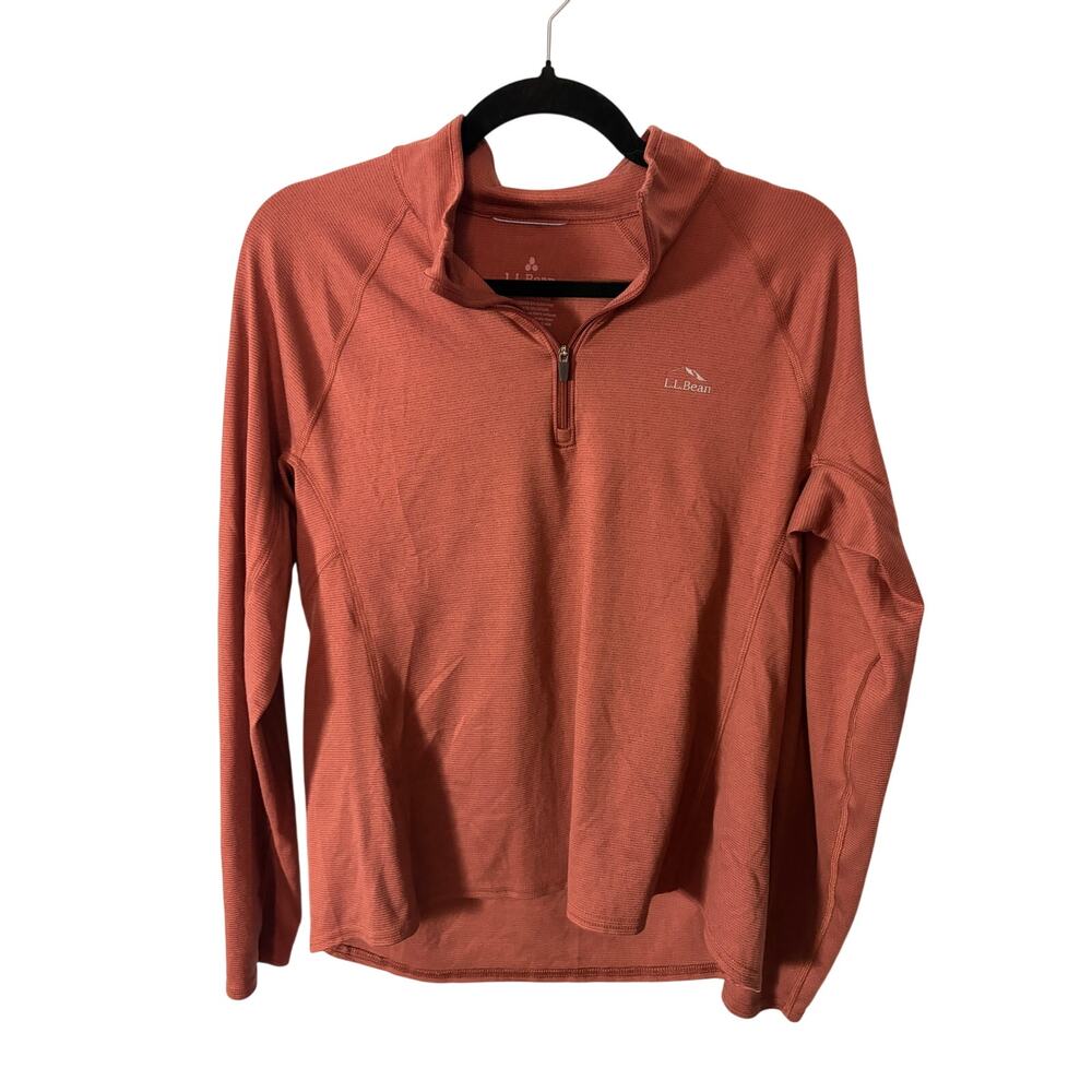 L.L.Bean Pet Woman's Quarter Zip Performance Pullover Dusty Rose Waffle Knit L